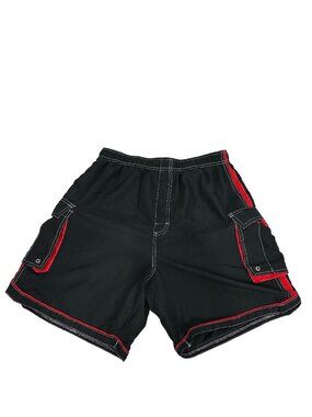 Iguana Boys Black & Red Cargo Swim Shorts L Drawstring Elastic Waist Mesh Lining